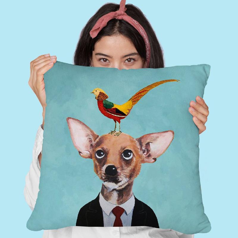Chihuahua With Bird Throw Pillow By Coco De Paris