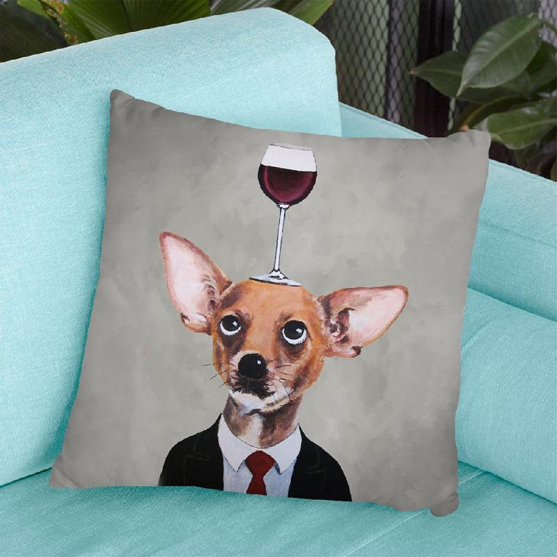 Chihuahua With Wineglass Throw Pillow By Coco De Paris