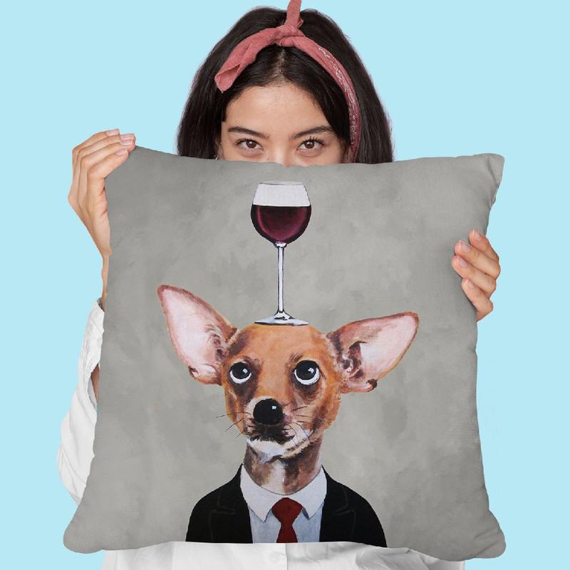 Chihuahua With Wineglass Throw Pillow By Coco De Paris