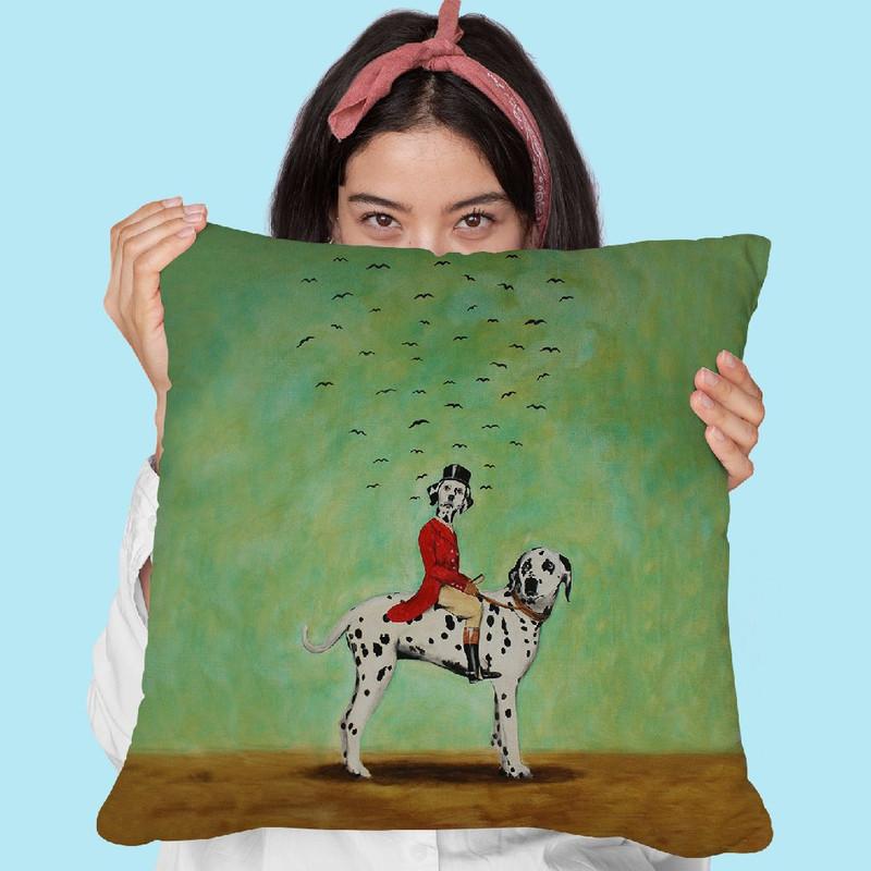 Dalmatian Riding A Dalmatian Throw Pillow By Coco De Paris