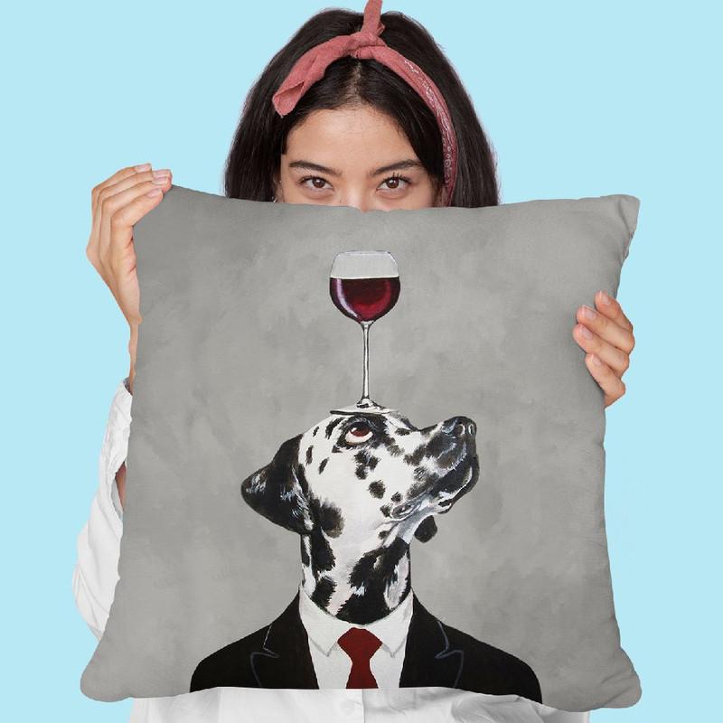 Dalmatian With Wineglass Throw Pillow By Coco De Paris