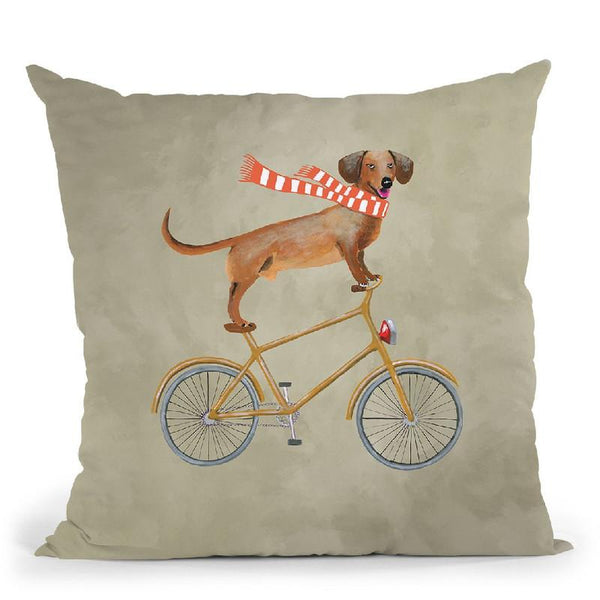 Daschund On Bicycle Throw Pillow By Coco De Paris