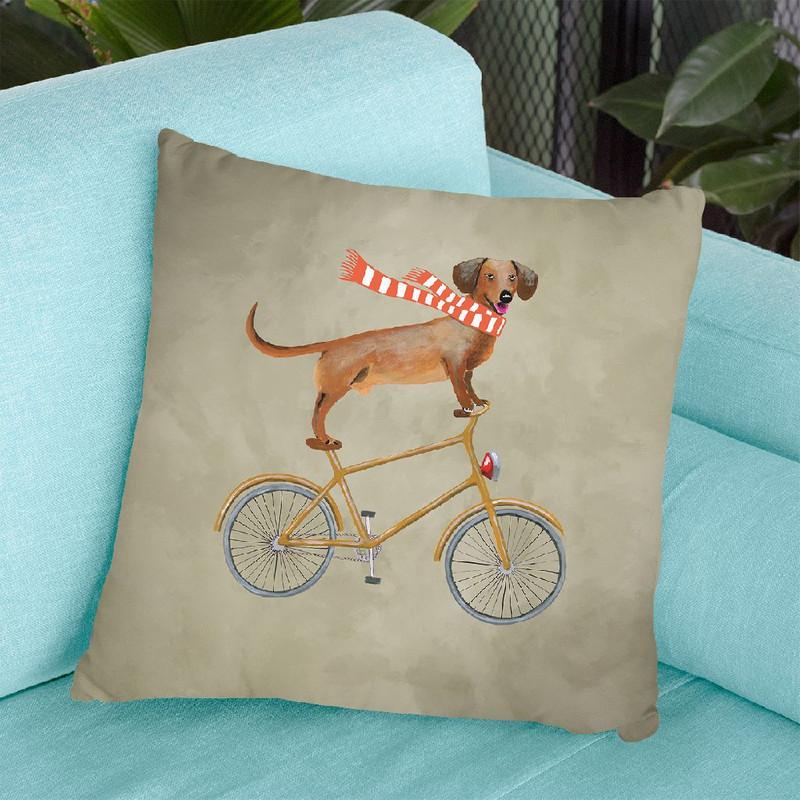 Daschund On Bicycle Throw Pillow By Coco De Paris