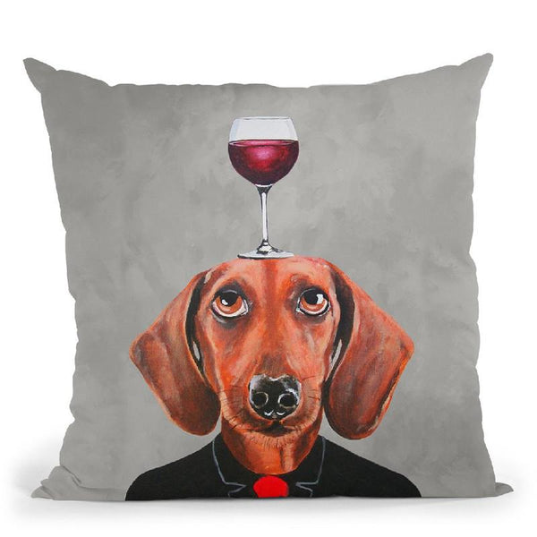Daschund With Wineglass Throw Pillow By Coco De Paris