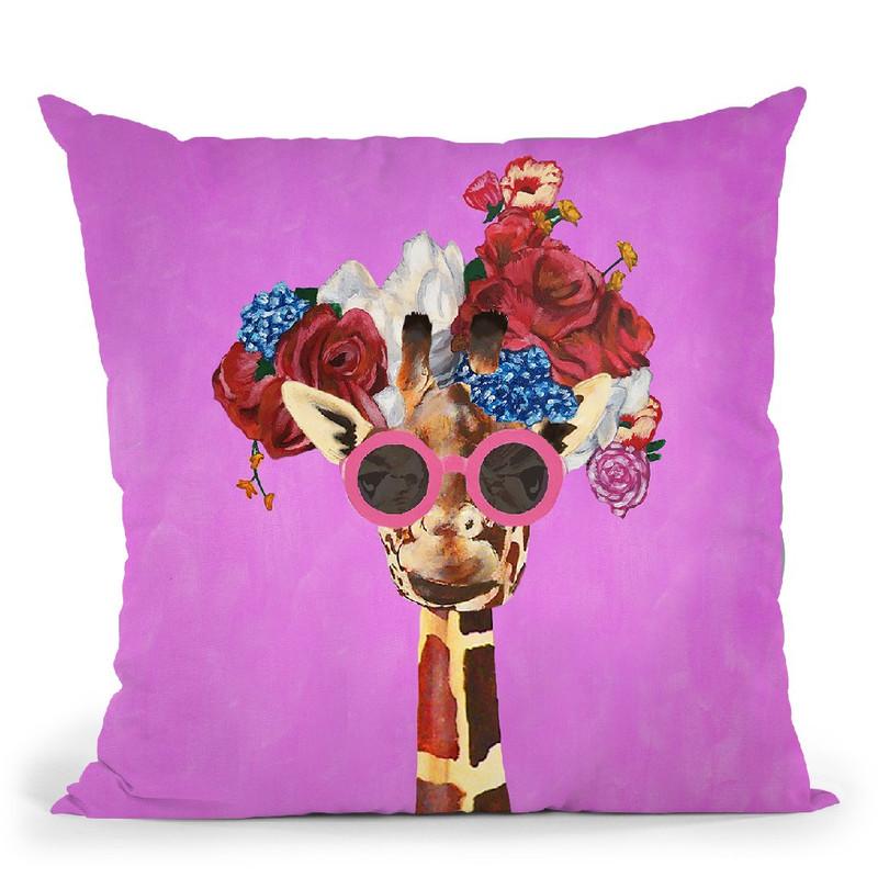 Flower Power Girafe Fushia Throw Pillow By Coco De Paris