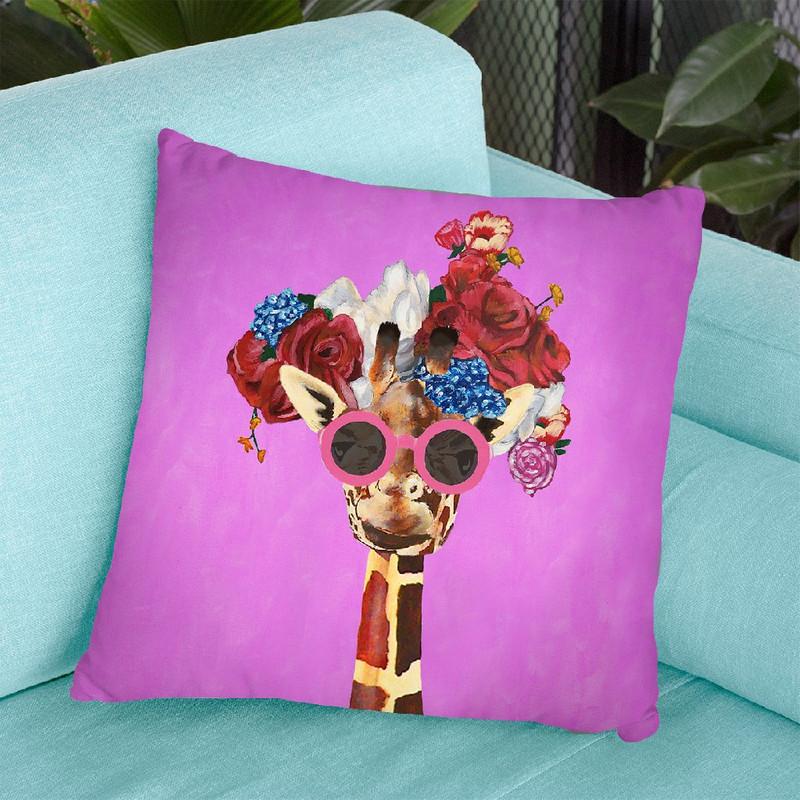 Flower Power Girafe Fushia Throw Pillow By Coco De Paris