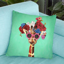Flower Power Girafe Turquoise Throw Pillow By Coco De Paris