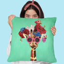 Flower Power Girafe Turquoise Throw Pillow By Coco De Paris