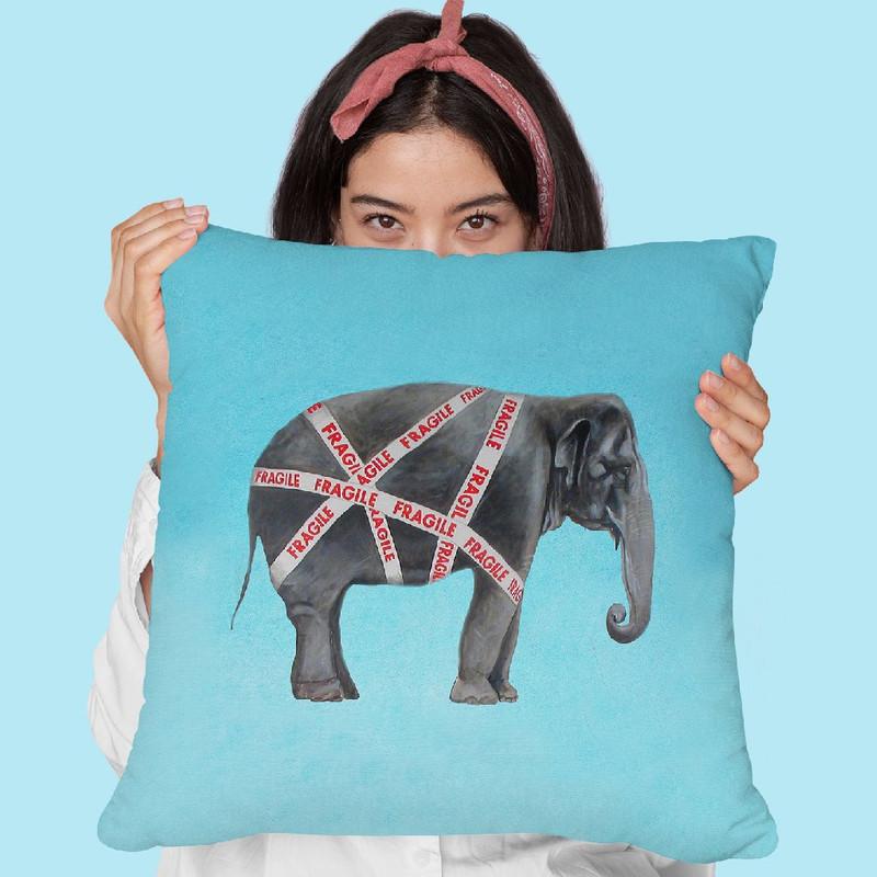 Fragile Elephant Throw Pillow By Coco De Paris