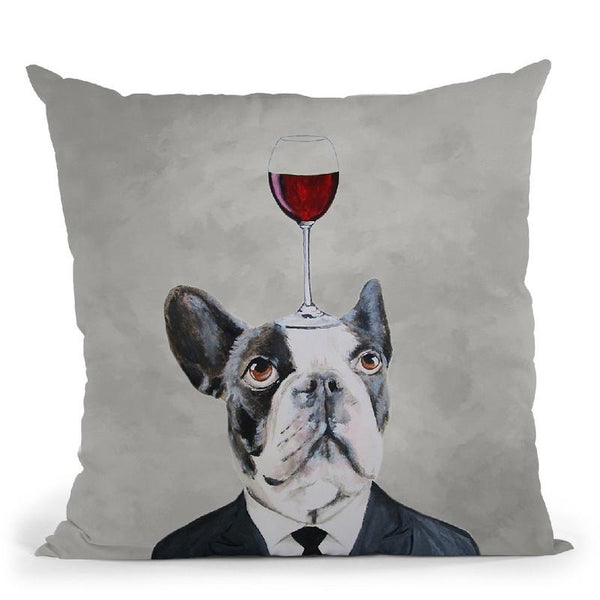 Frenchie With Wineglass Throw Pillow By Coco De Paris