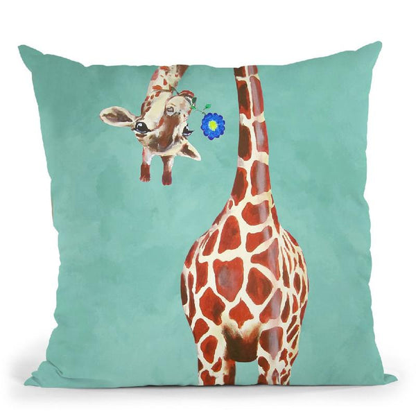 Girafes With Blue Flower Throw Pillow By Coco De Paris