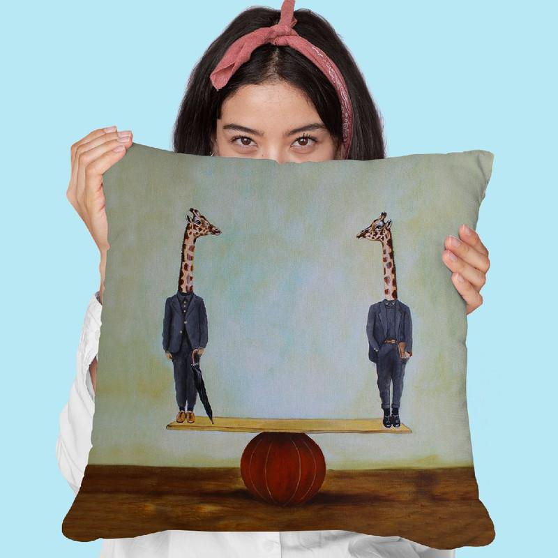 Giraffes In Balance Throw Pillow By Coco De Paris