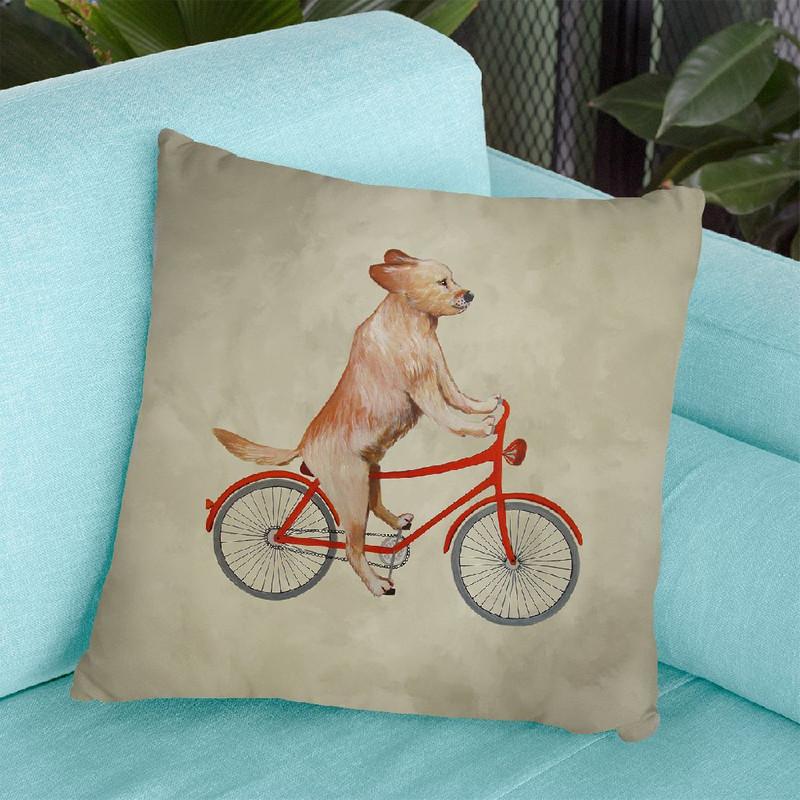 Golden Retriever On Bicycle Throw Pillow By Coco De Paris