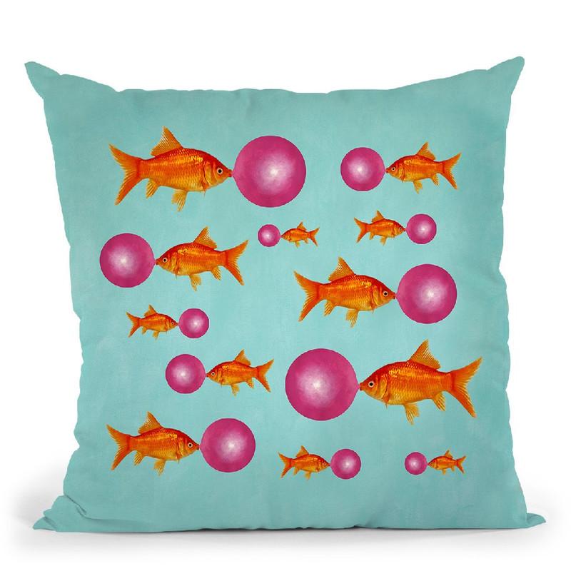 Goldfishes With Bubblegum Throw Pillow By Coco De Paris