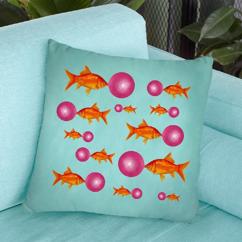 Goldfishes With Bubblegum Throw Pillow By Coco De Paris
