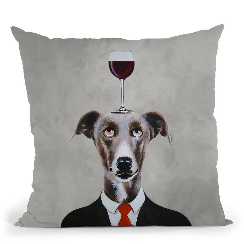 Greyhound With Wineglass Throw Pillow By Coco De Paris