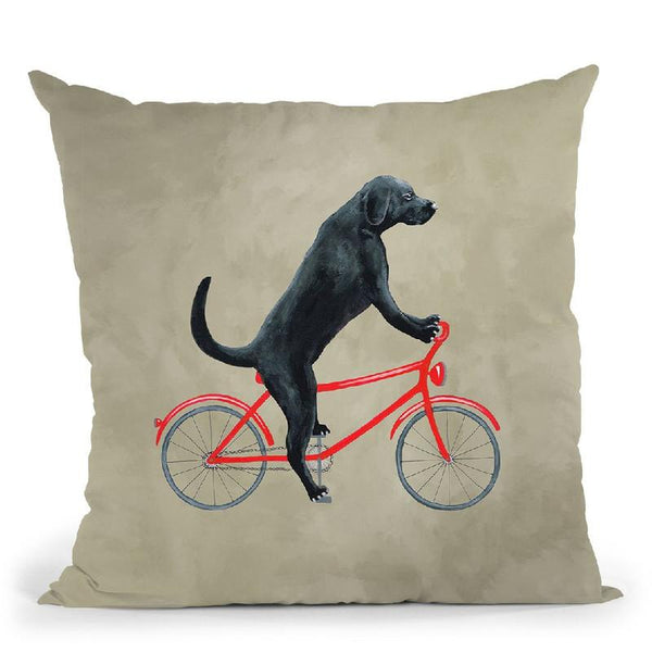 Black Labrador On Bicycle Throw Pillow By Coco De Paris