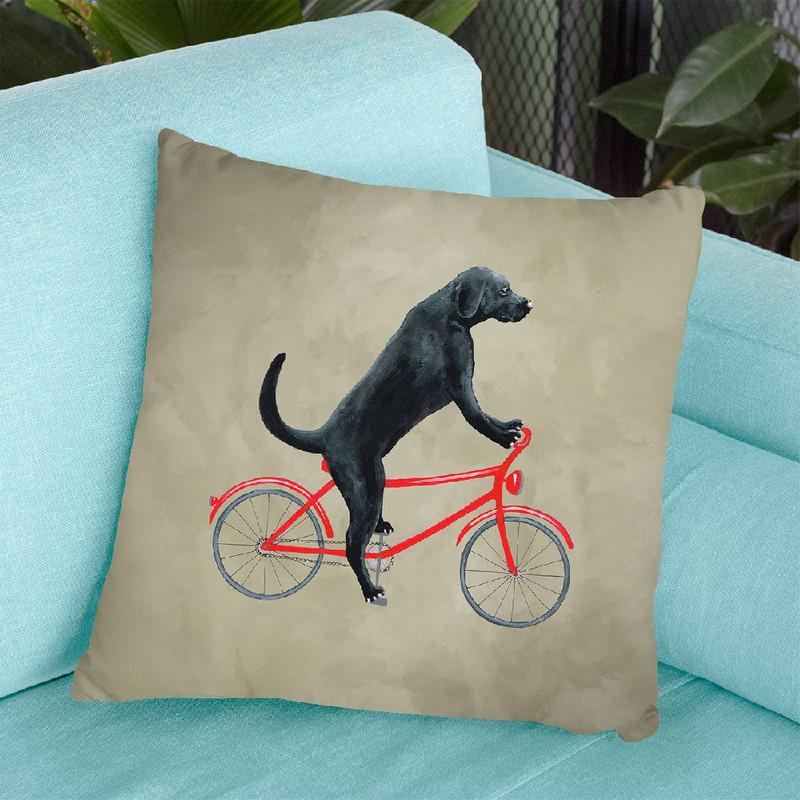Black Labrador On Bicycle Throw Pillow By Coco De Paris
