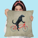 Black Labrador On Bicycle Throw Pillow By Coco De Paris