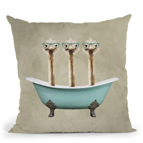 Ostriches In Bathtub Throw Pillow By Coco De Paris