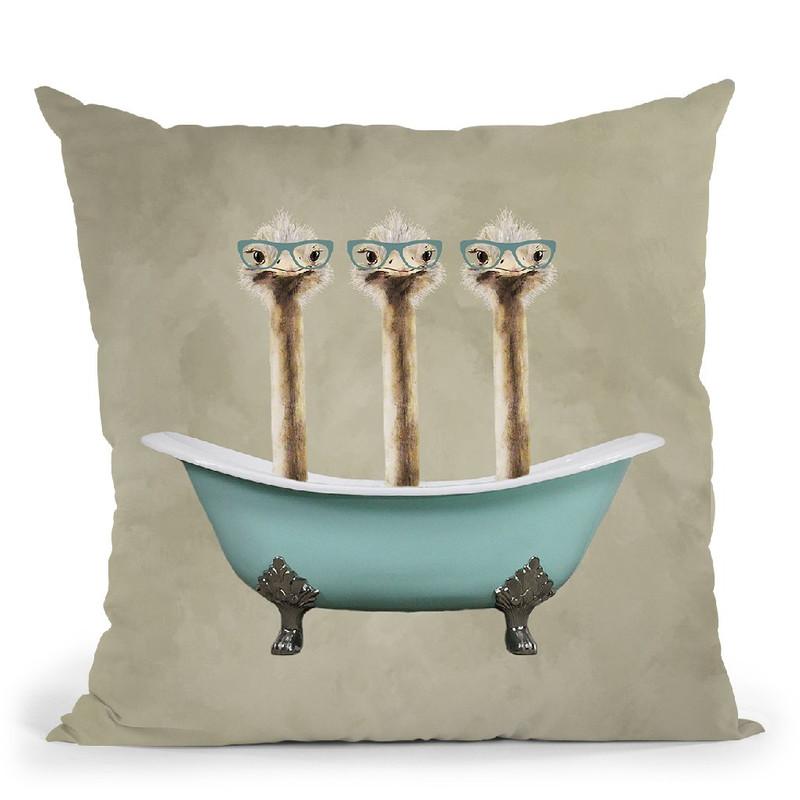 Ostriches In Bathtub Throw Pillow By Coco De Paris