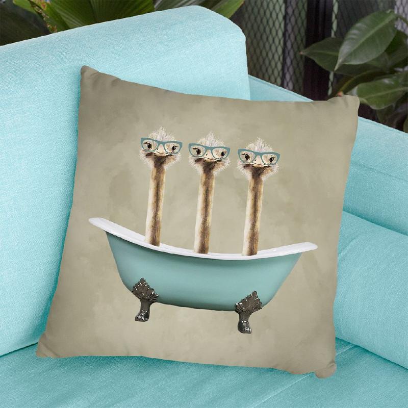 Ostriches In Bathtub Throw Pillow By Coco De Paris