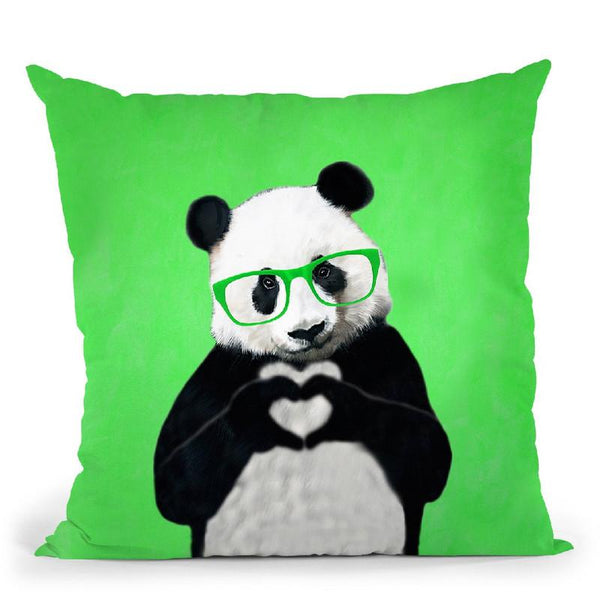 Panda With Fingerheart Green Throw Pillow By Coco De Paris