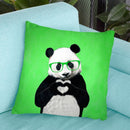 Panda With Fingerheart Green Throw Pillow By Coco De Paris