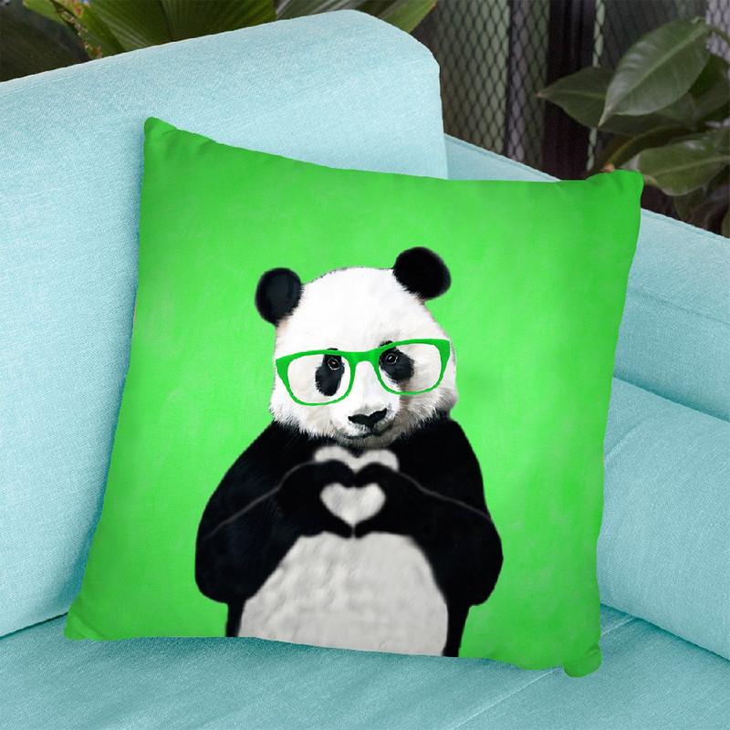 Panda With Fingerheart Green Throw Pillow By Coco De Paris