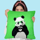 Panda With Fingerheart Green Throw Pillow By Coco De Paris