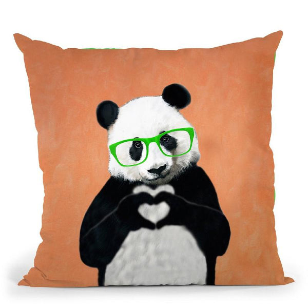 Panda With Fingerheart Orange Throw Pillow By Coco De Paris