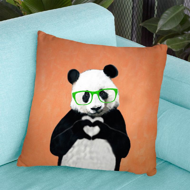 Panda With Fingerheart Orange Throw Pillow By Coco De Paris