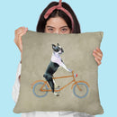 Boston Terrier On Bicycle Throw Pillow By Coco De Paris