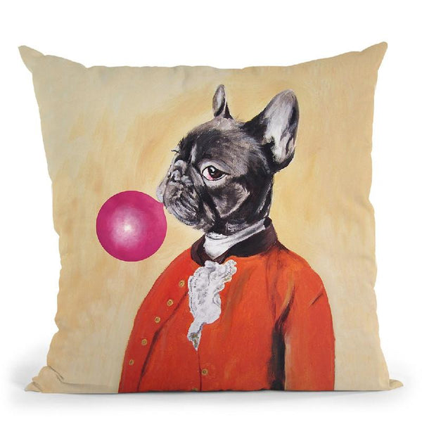 Boston Terrier With Bubblegum Throw Pillow By Coco De Paris