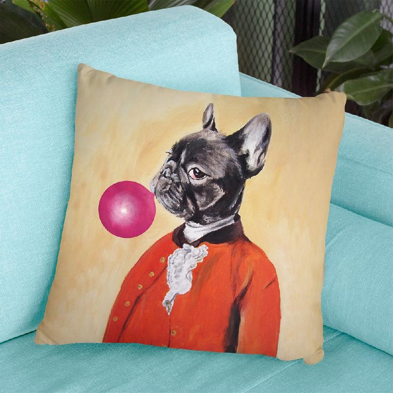 Boston Terrier With Bubblegum Throw Pillow By Coco De Paris