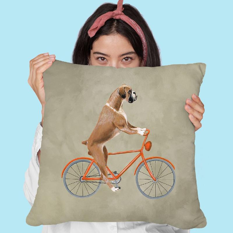 Boxer On Bicycle Throw Pillow By Coco De Paris