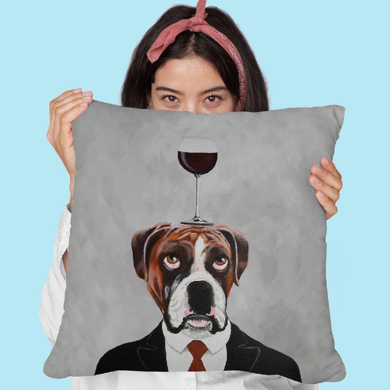 Boxer With Wineglass Throw Pillow By Coco De Paris