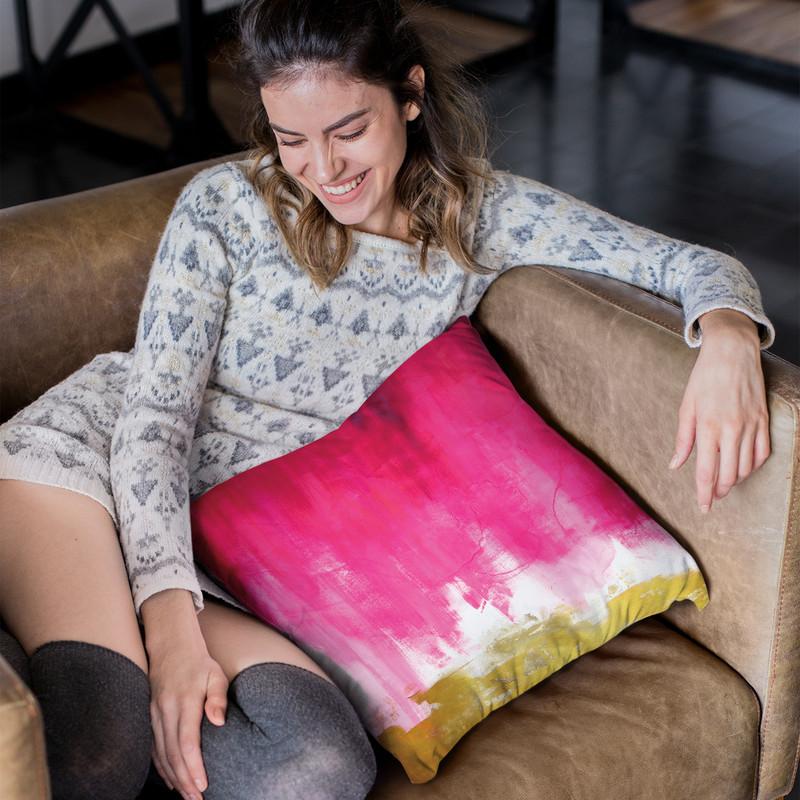 Pink And Gold Abstract Throw Pillow By Christine Lindstrom