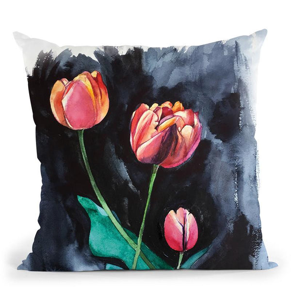 Tulips On Dark Throw Pillow By Christine Lindstrom