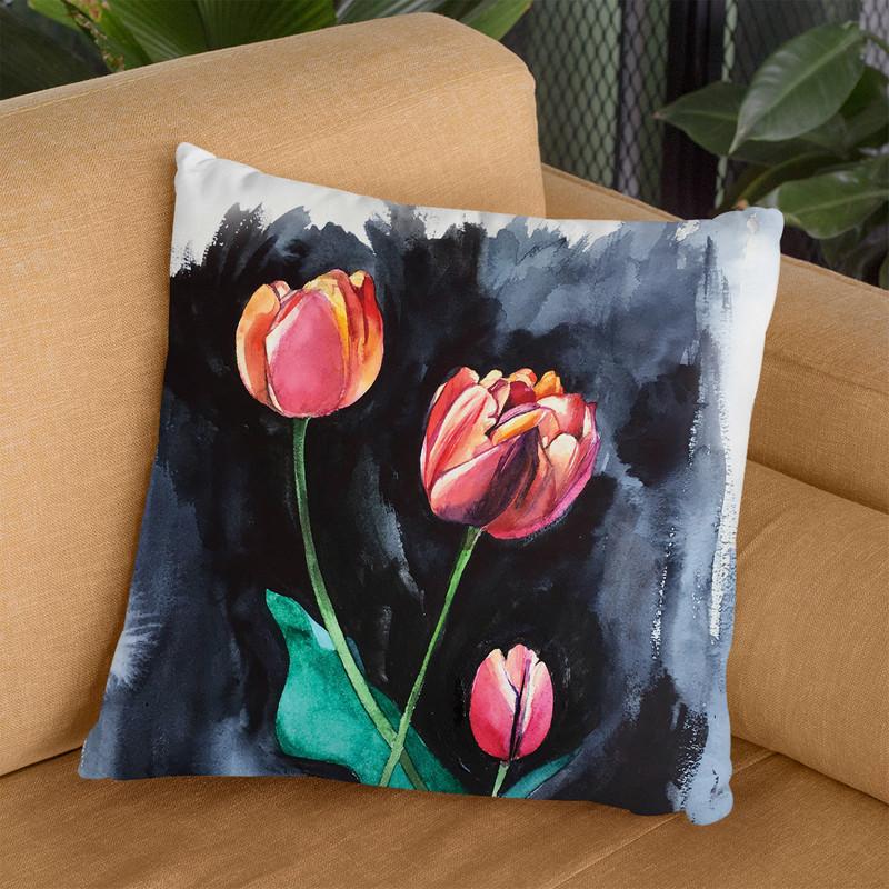 Tulips On Dark Throw Pillow By Christine Lindstrom