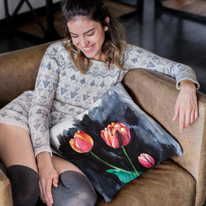 Tulips On Dark Throw Pillow By Christine Lindstrom