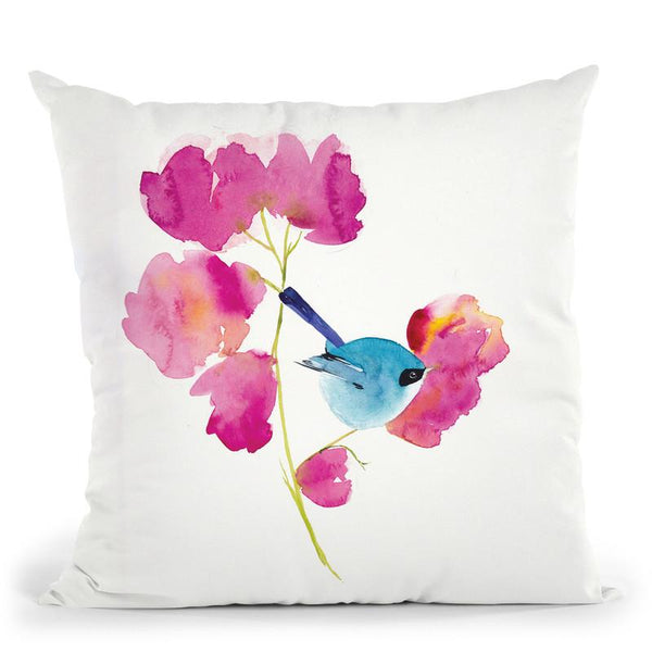 Blue Bird In The Flowers Small Throw Pillow By Christine Lindstrom