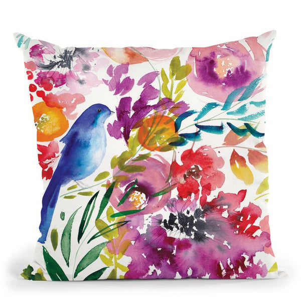 Bluebird In The Blooms Throw Pillow By Christine Lindstrom
