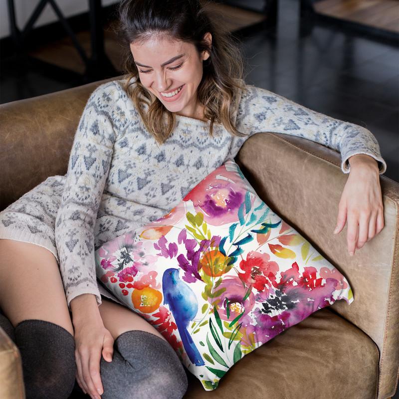 Bluebird In The Blooms Throw Pillow By Christine Lindstrom