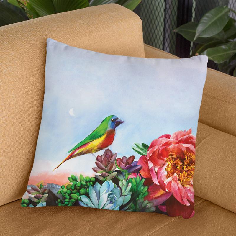 Parrot Finch In A Desert Garden Small Throw Pillow By Christine Lindstrom