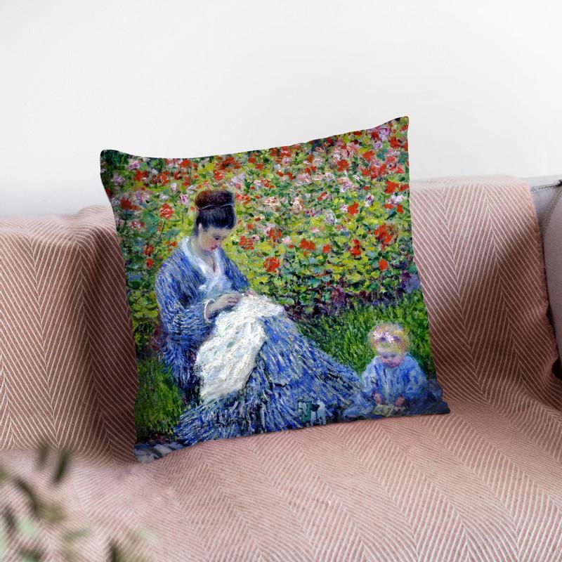 Camille Monet And A Child In Th Throw Pillow By Claude Monet