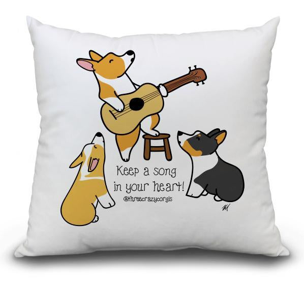 Three Crazy Corgis Singing Throw Pillow