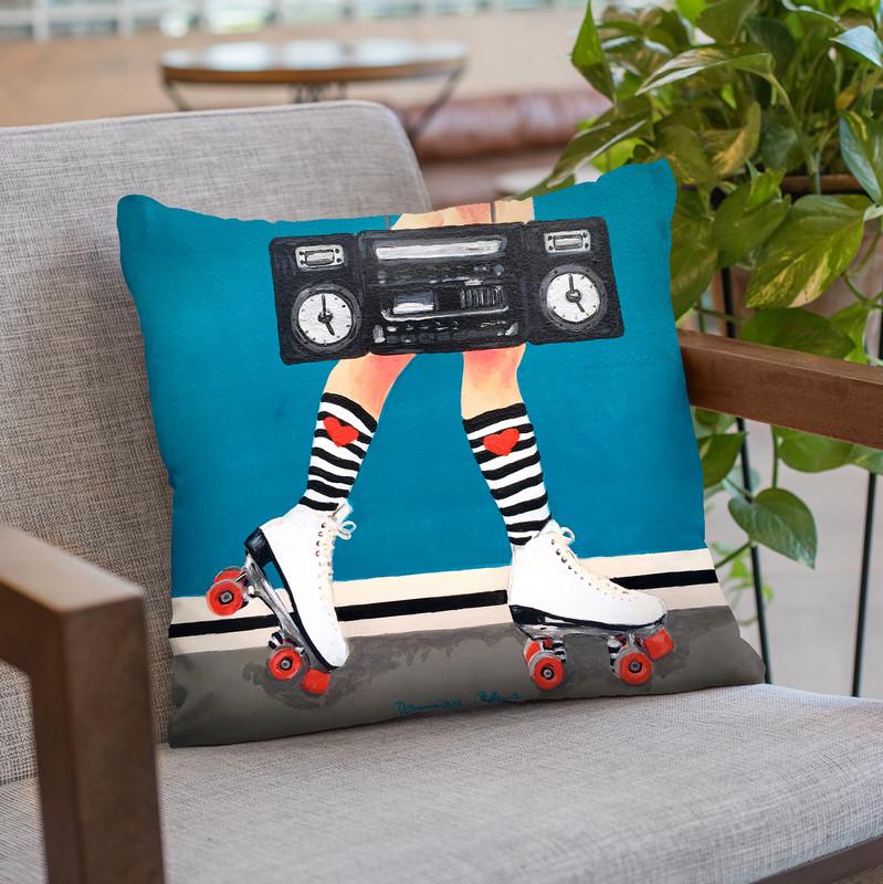 Roller Girl Throw Pillow By Dominique Steffens