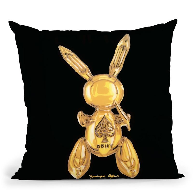 Golden Party Rabbit Throw Pillow By Dominique Steffens
