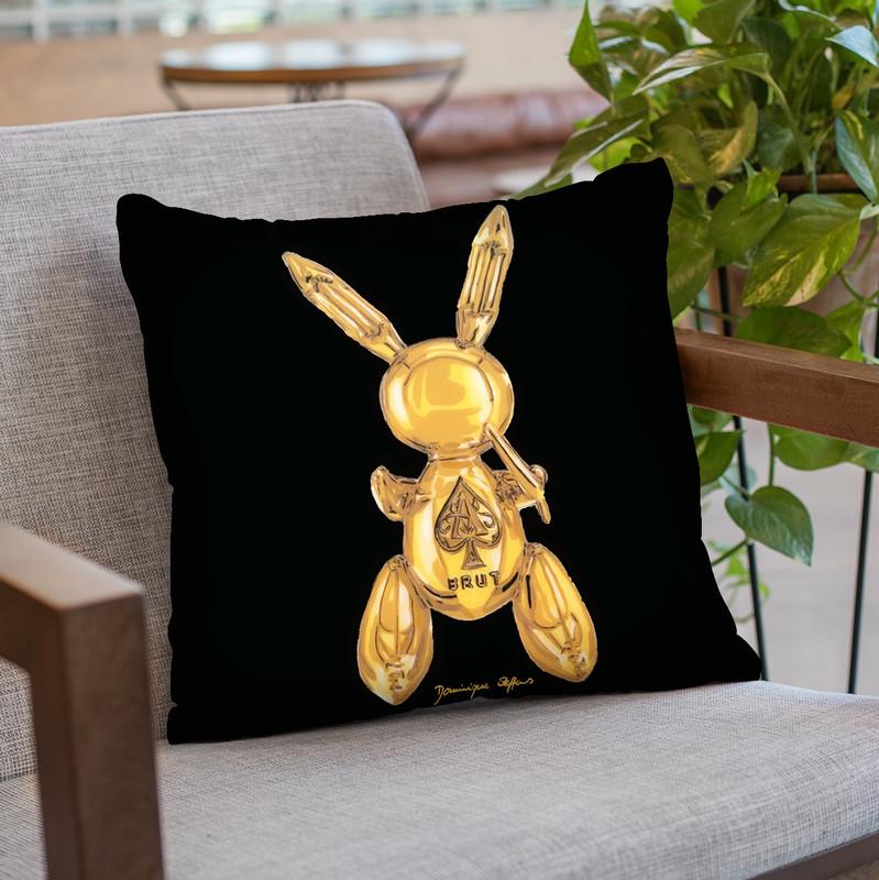 Golden Party Rabbit Throw Pillow By Dominique Steffens